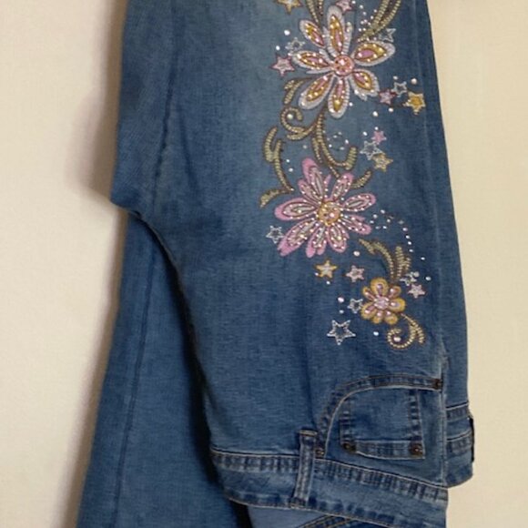 Riders by Lee Embroidered Floral Bootcut Jeans SZ 16M Rhinestone Y2K Western - Picture 6 of 13
